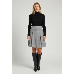 Nine West Black White Size 8 Glen Plaid Pleated A-Line Skirt Professional Skirts